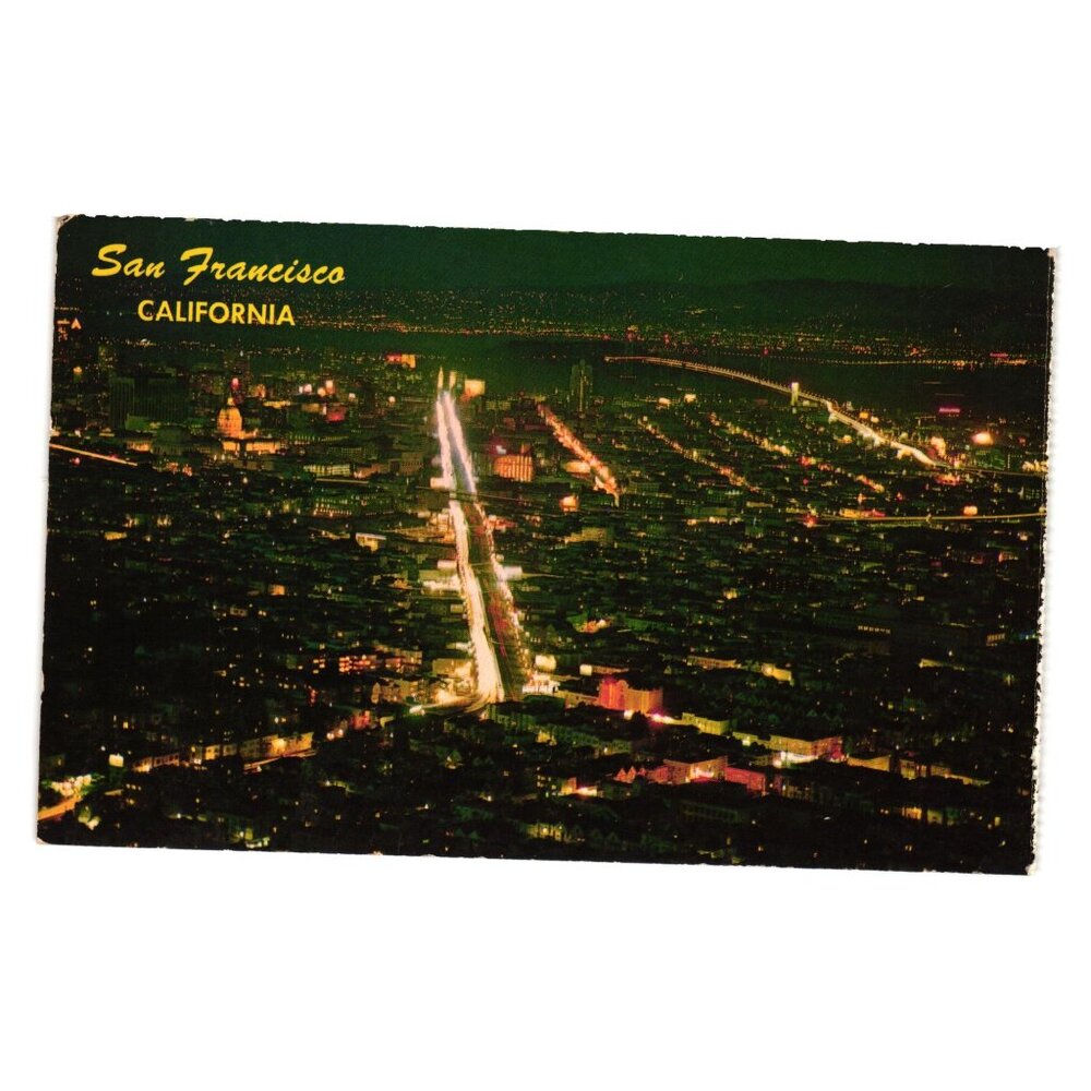 San Francisco California Night View Twin Peaks Scenic Lookout Vintage Postcard